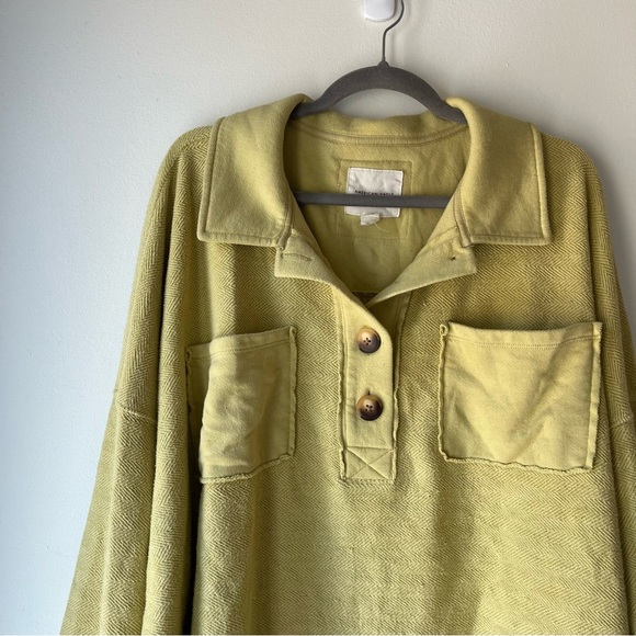 American Eagle Women’s XL Yellow Textured Henley Pullover Long Sleeve Casual Top - Picture 3 of 11